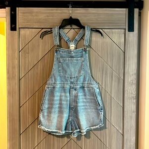 aerie Light Blue Denim Short Overalls